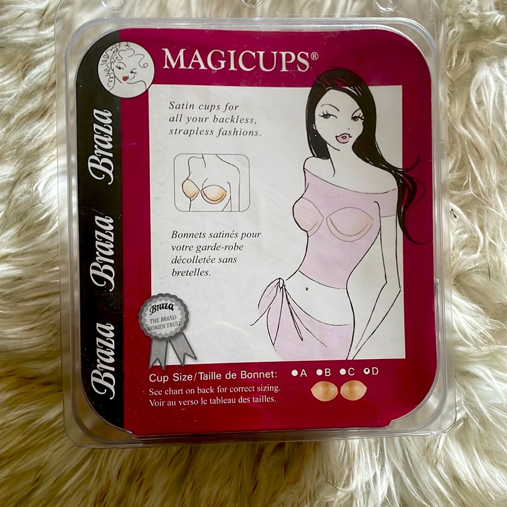 “Magicups Satin Cups for your Backless, Strapless Fashions!”